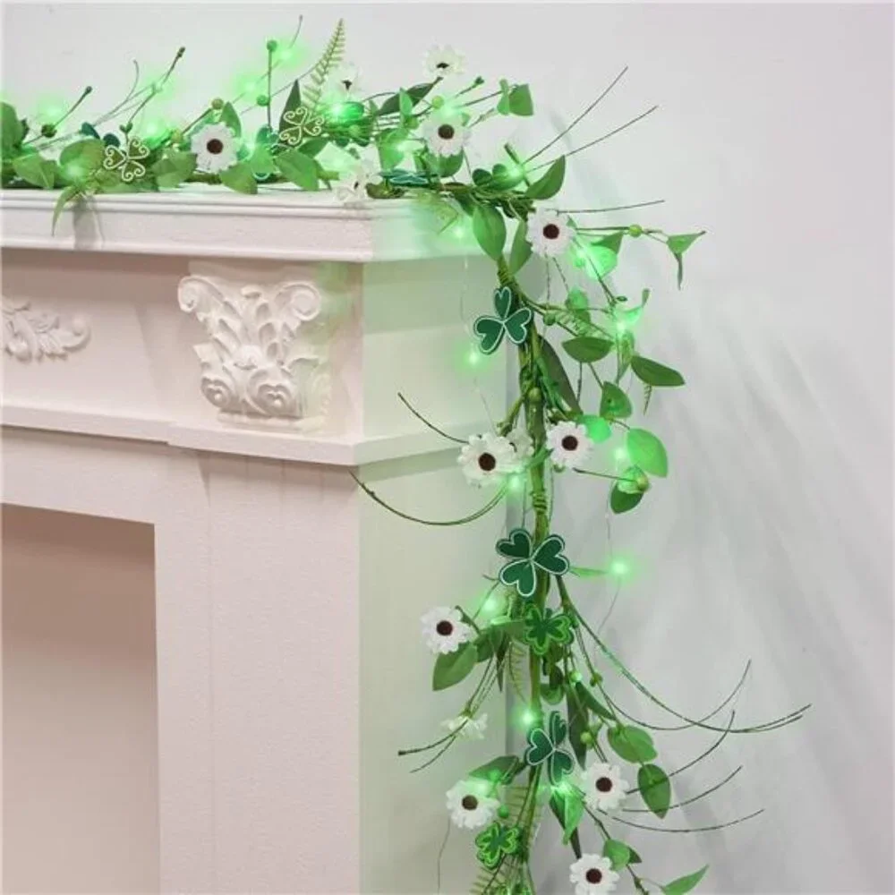 6 Ft St Patrick's Day Garland with Lights St Patricks Day Decorations, Shamrock